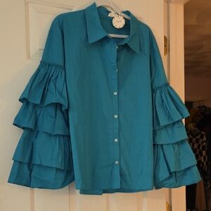 Bohemian Layered Ruffle Sleeve Top 1XL